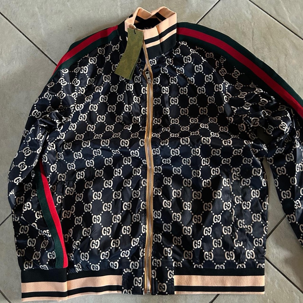 Gucci Black And Gold Patterned Bomber Jacket